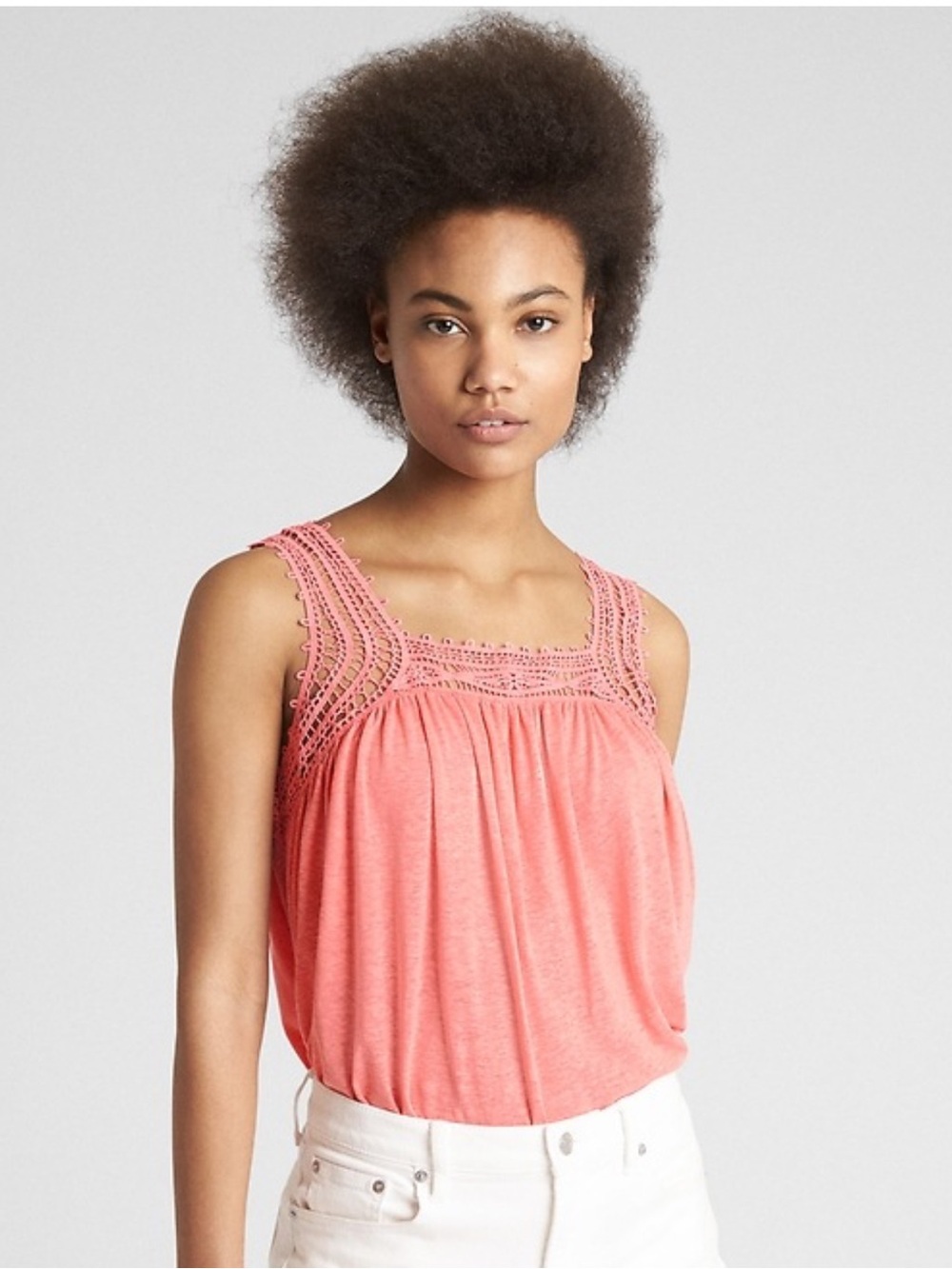 GAP Sleeveless Crochet Yoke Tank Top in Coral Pink Women's Small